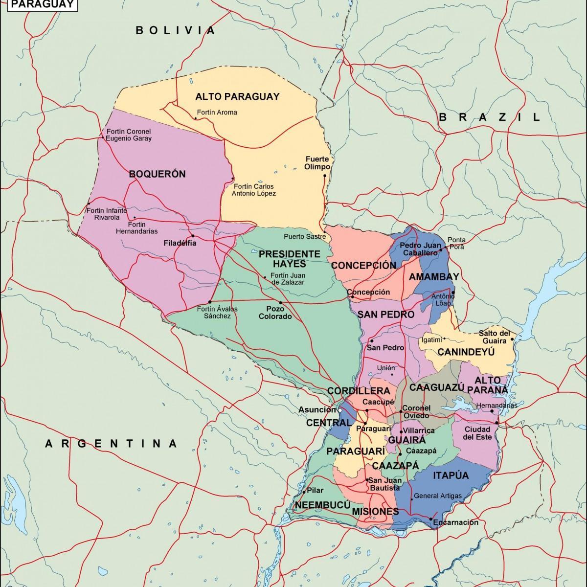 Карта на политически Парагвай